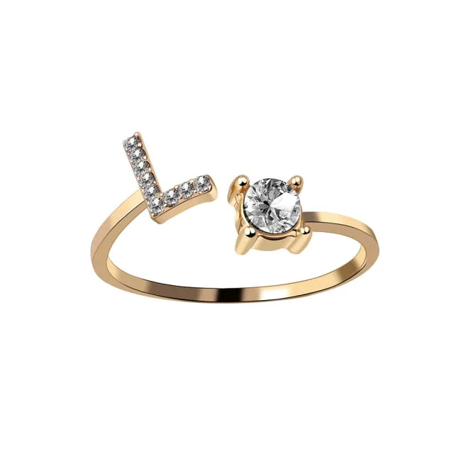 A-Z Letter Gold Color Metal Adjustable Rings