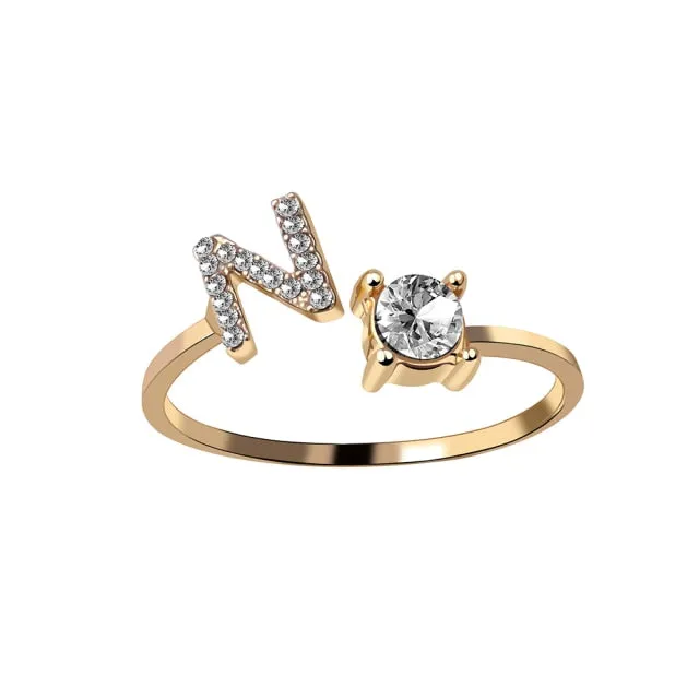 A-Z Letter Gold Color Metal Adjustable Rings