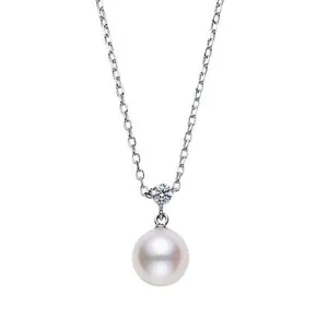 Akoya Cultured Pearl and Diamond Pendant in 18K White Gold