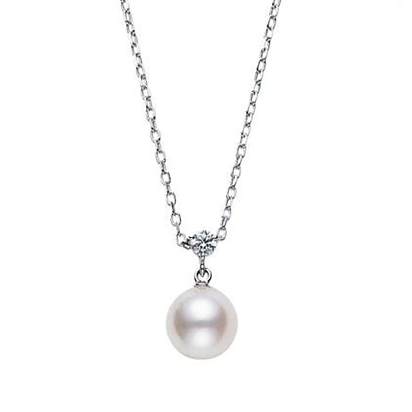 Akoya Cultured Pearl and Diamond Pendant in 18K White Gold