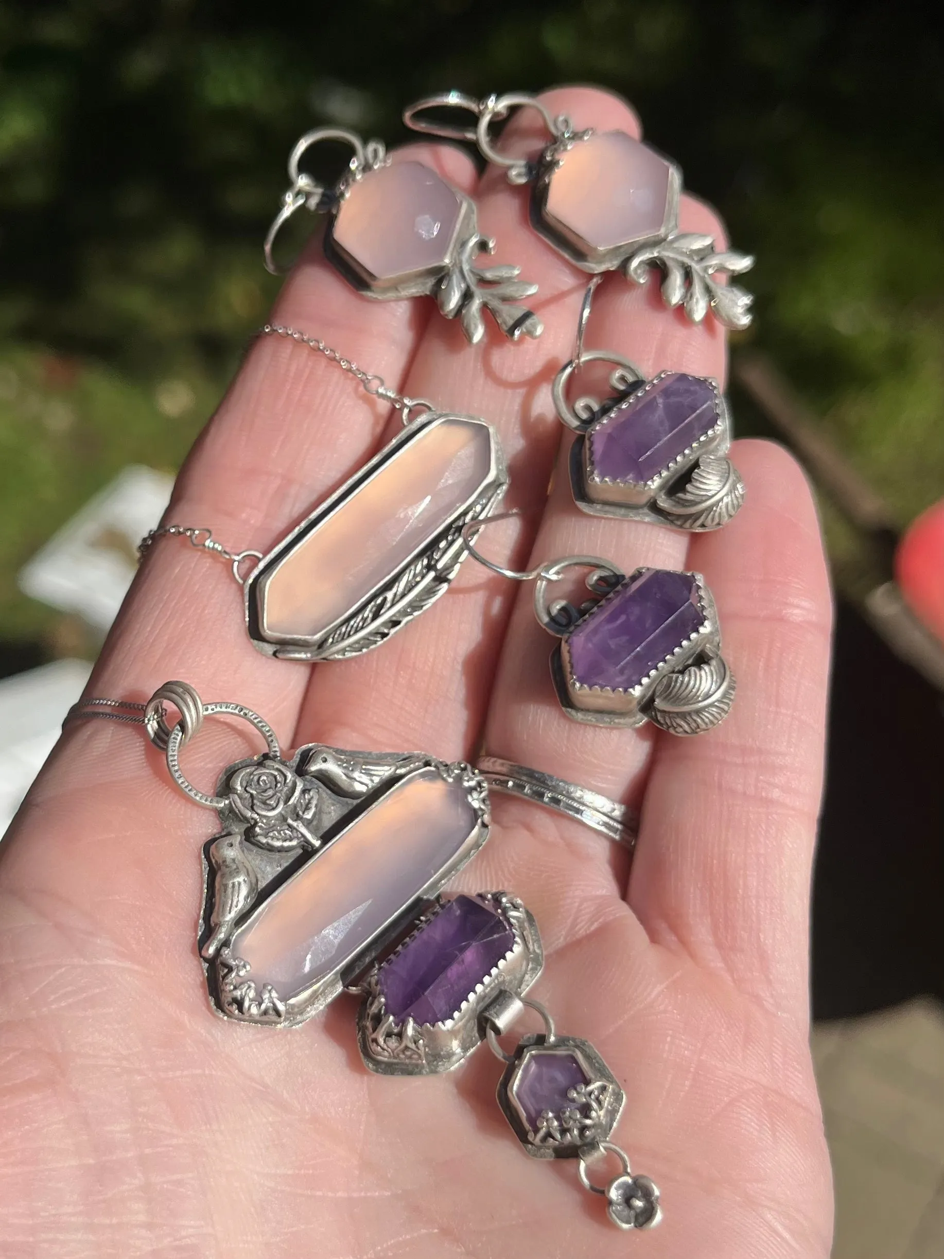 Amethyst Crystal Earrings with Leaves