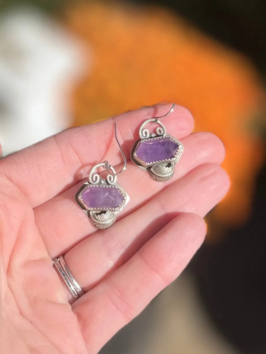 Amethyst Crystal Earrings with Leaves