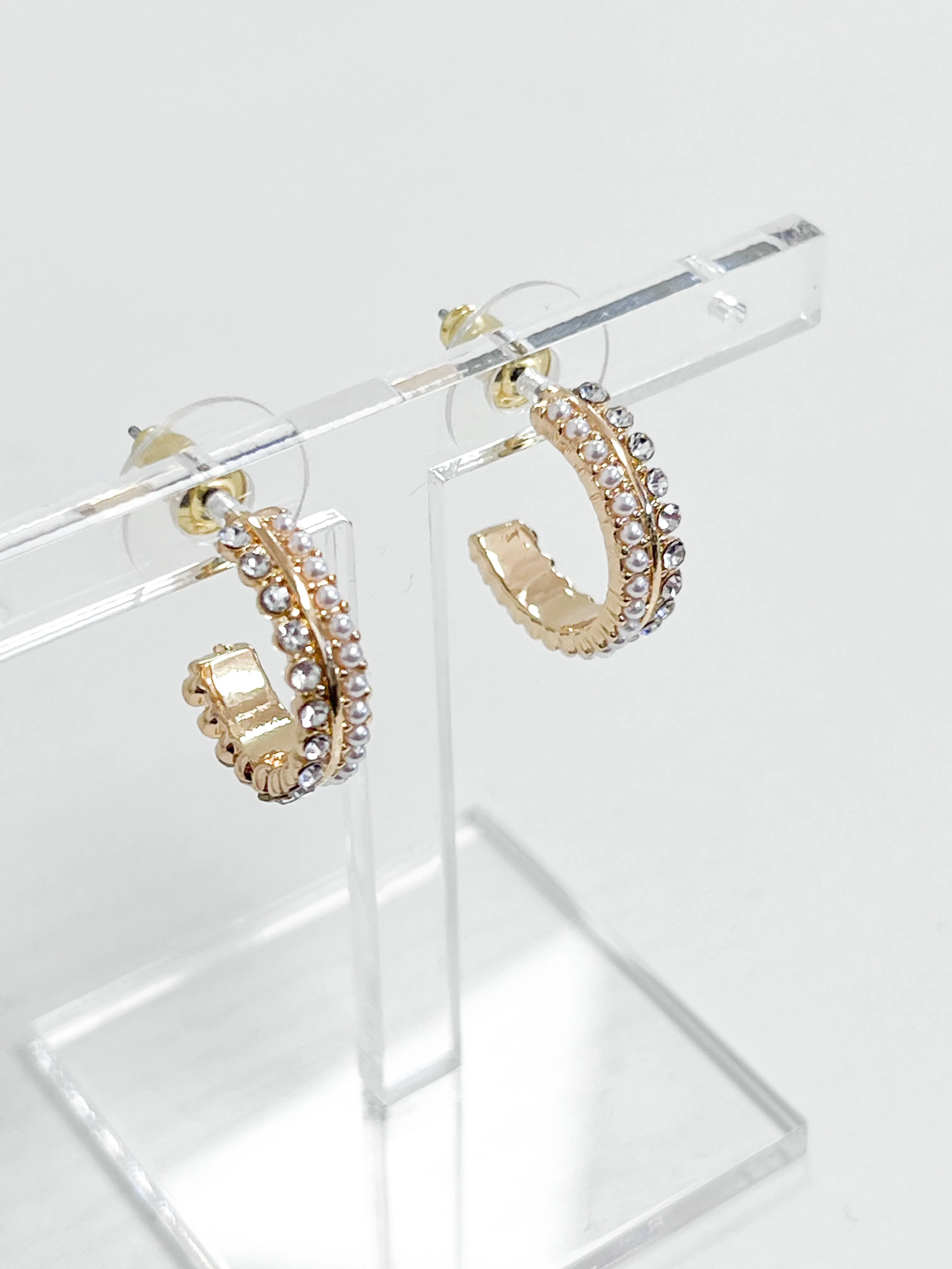 Ashley - Rhinestone/Pearl Split Hoops