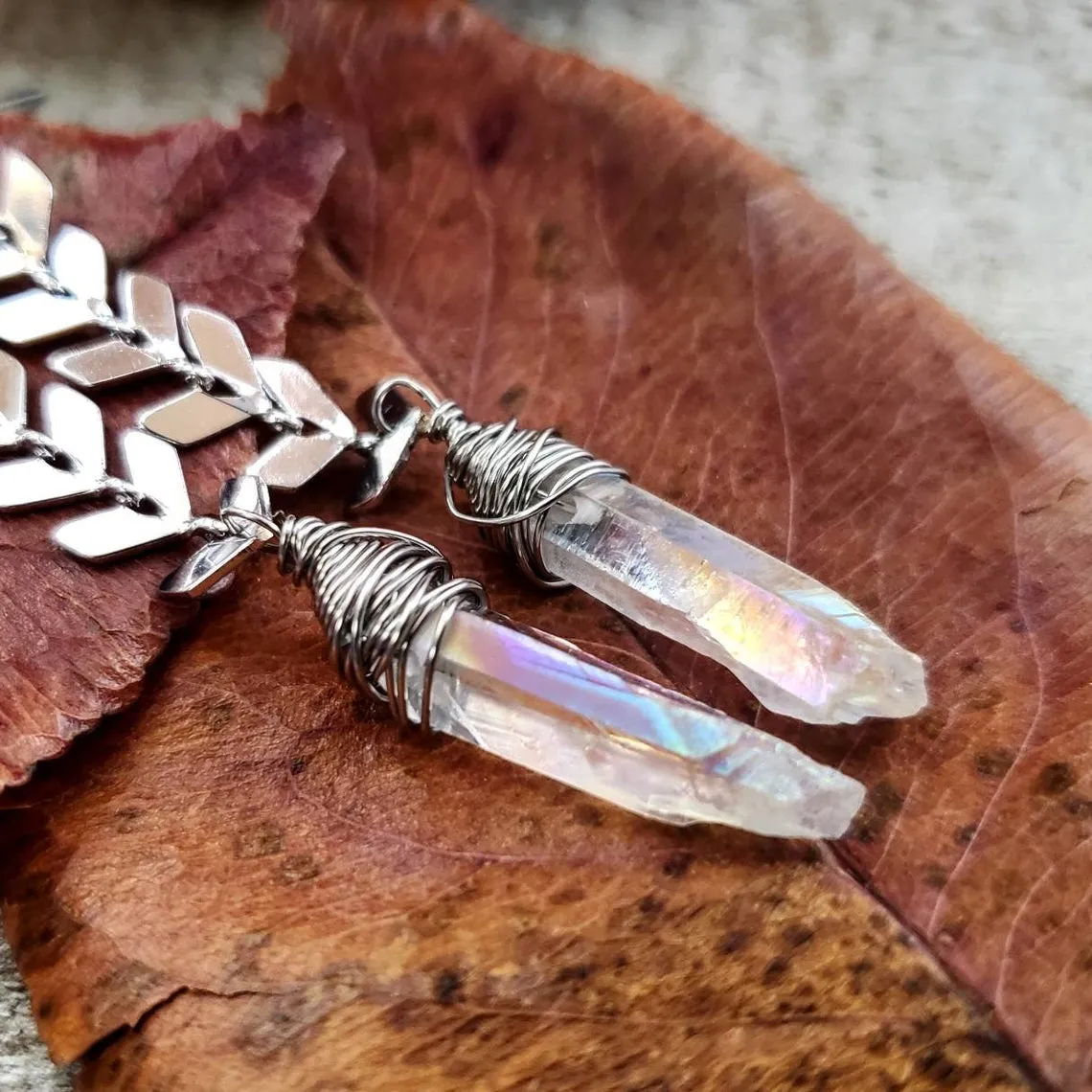 Aura quartz chevron earrings