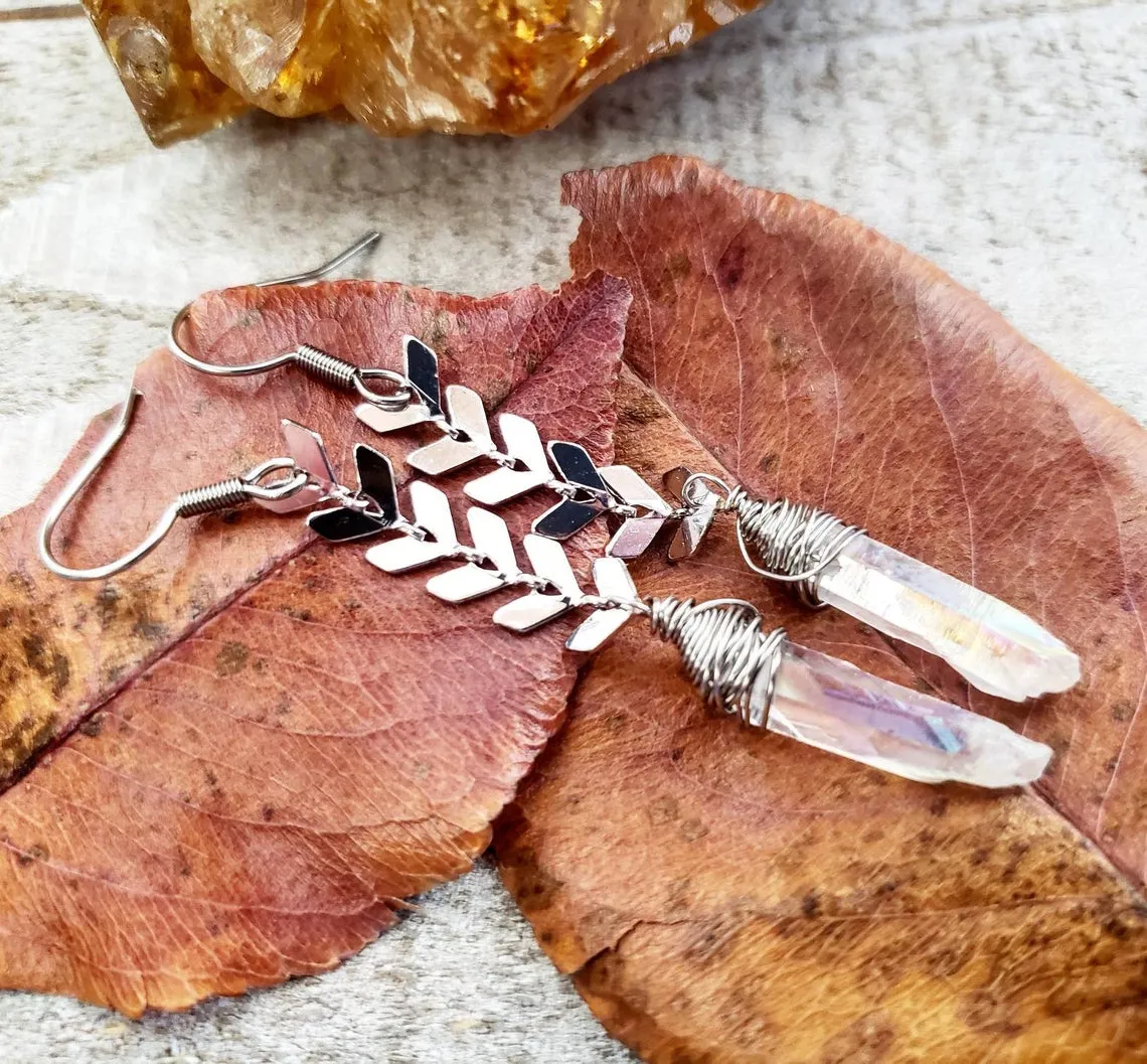 Aura quartz chevron earrings