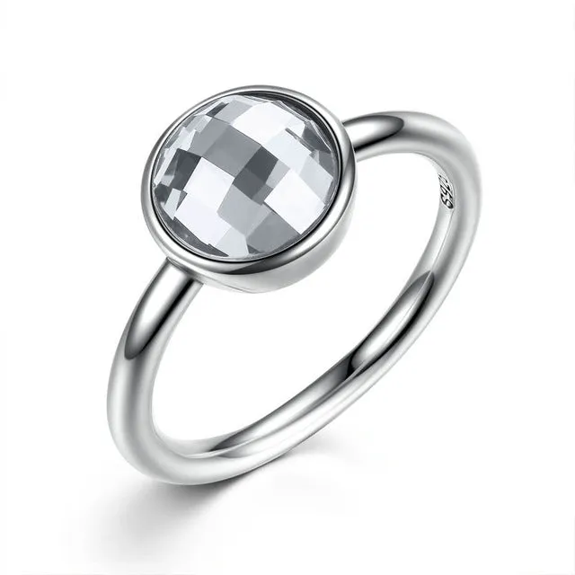 BAMOER Summer Collection Pure 925 Sterling Silver Rings Blue Imitated Stone Finger Ring Women Fine Jewelry PA7183