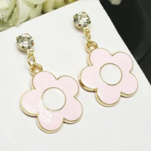 Betsey Johnson Flower Pink Enamel Rhinestone Earrings