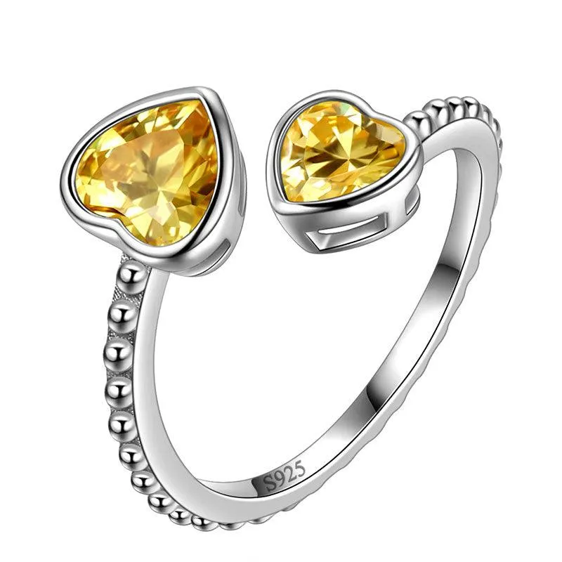 Birthstone November Citrine Love Hearts Ring Jewelry Women Girls Birthday Gift