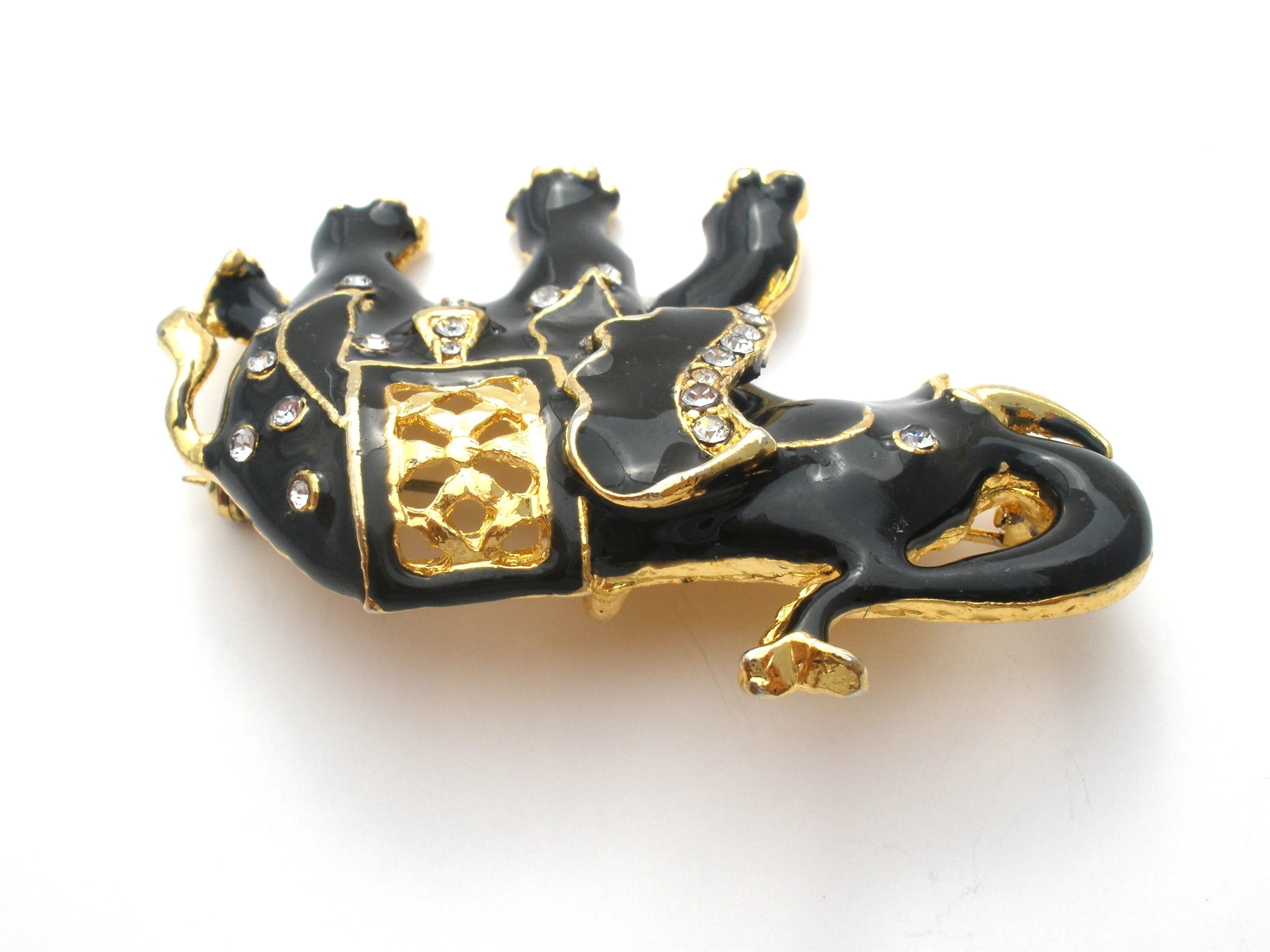 Black Enamel Elephant With Rhinestones Vintage Pin