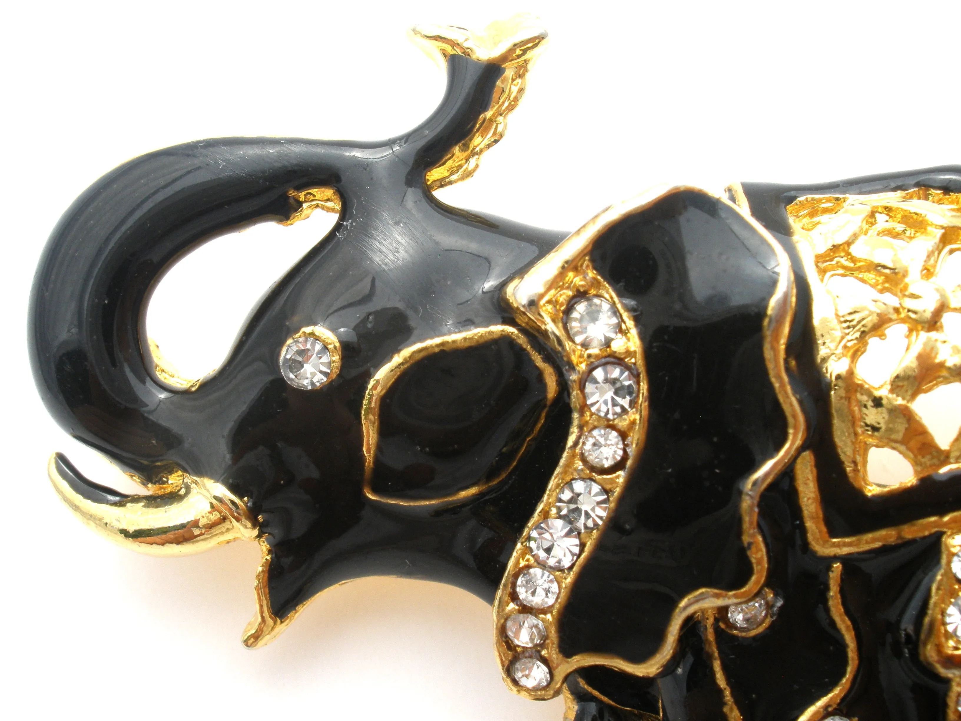 Black Enamel Elephant With Rhinestones Vintage Pin