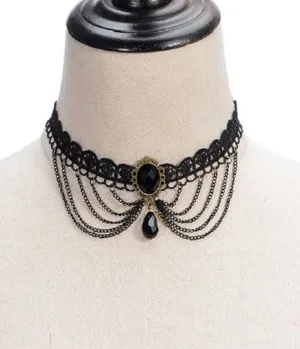 Black Victorian Lace & Rhinestone Choker