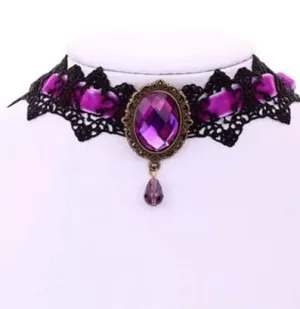 Black/Purple Victorian Lace Choker