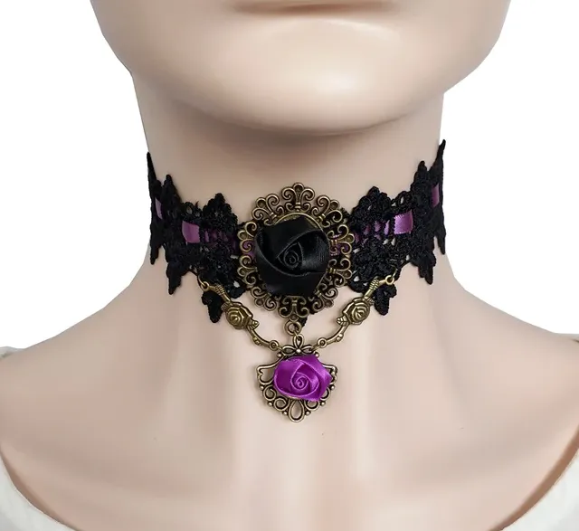 Black/Purple Vintage Style Floral Choker