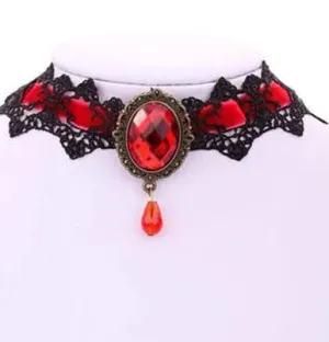 Black/Red Victorian Lace Choker