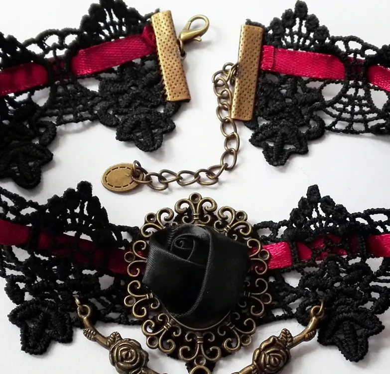 Black/Red Vintage Style Floral Choker