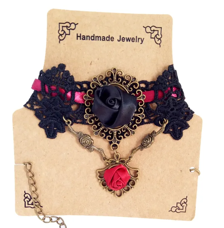 Black/Red Vintage Style Floral Choker