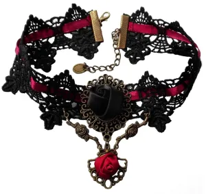 Black/Red Vintage Style Floral Choker