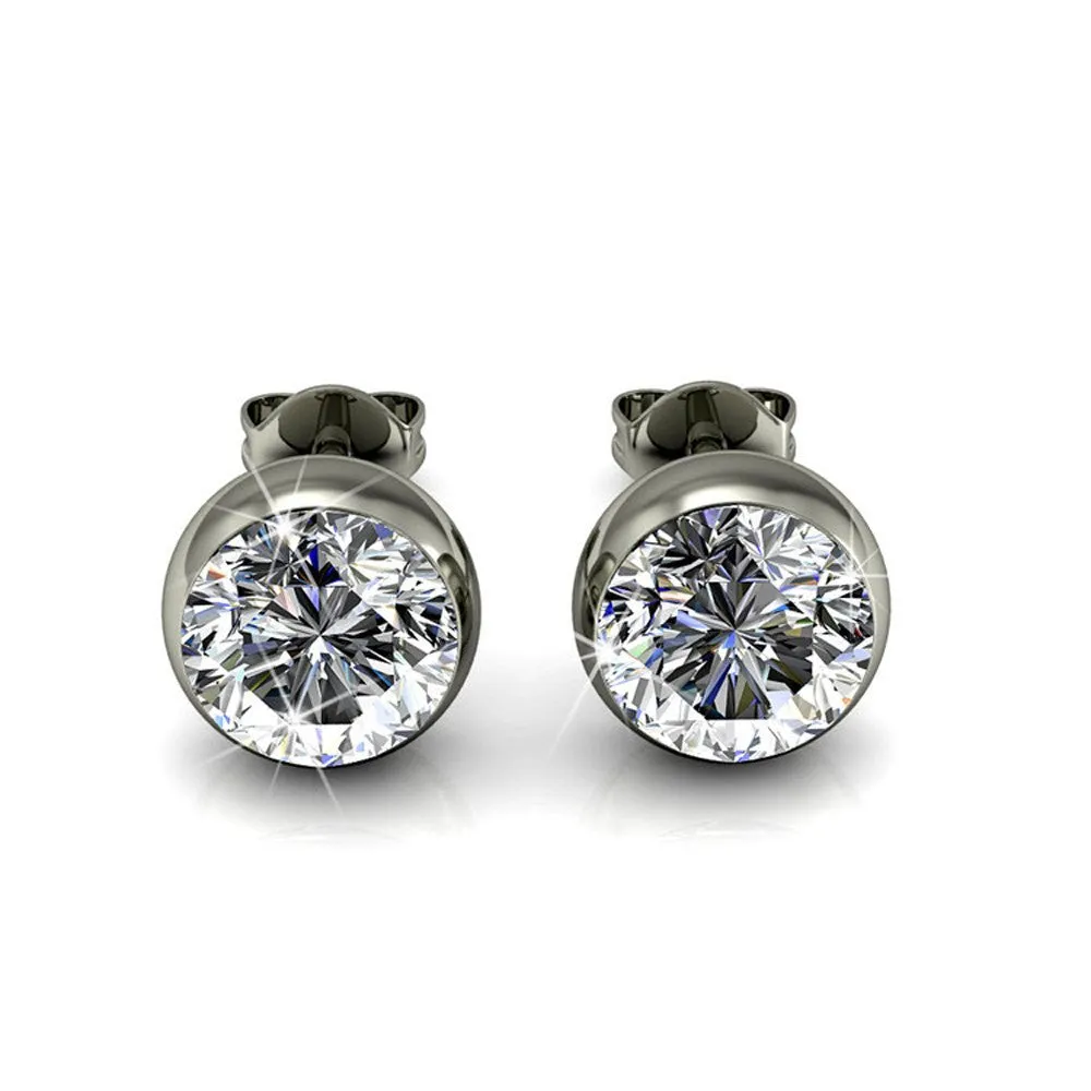 Blaire 18k White Gold Plated Stud Earrings with Round Cut Swarovski Crystals