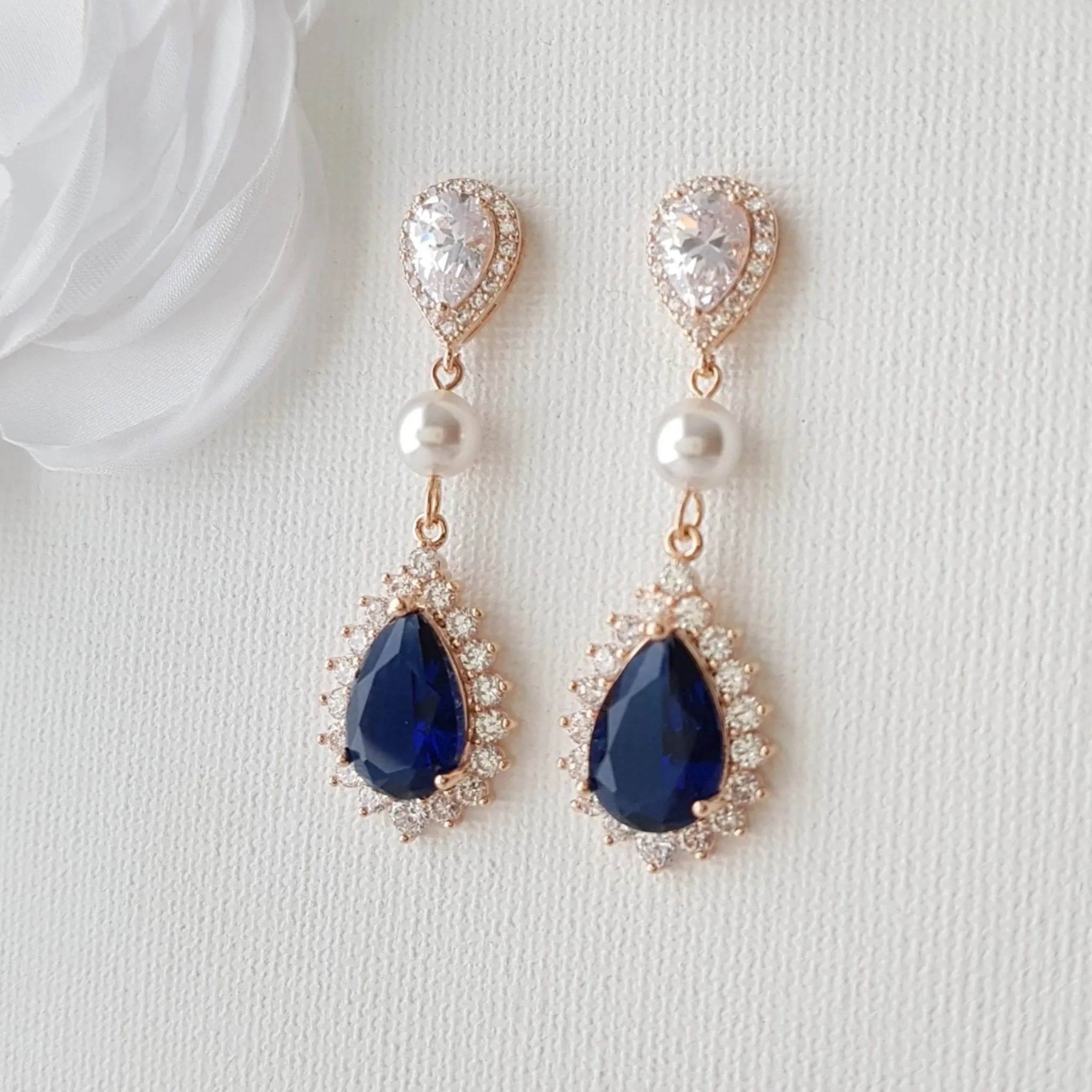 Blue Crystal Earrings Gold-Aoi