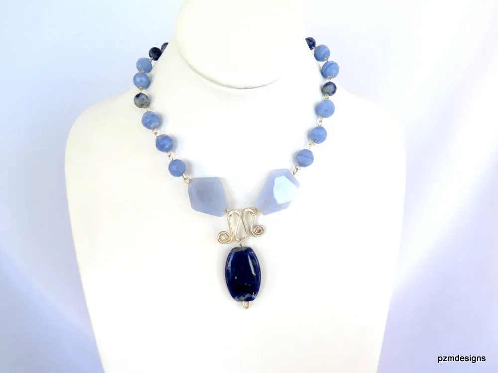 Blue Lace Agate Statement Necklace, Blue gemstone necklace