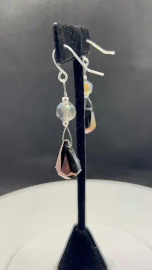 Bronze Teardrop Crystal with Grayish-Silver Crystal Earrings