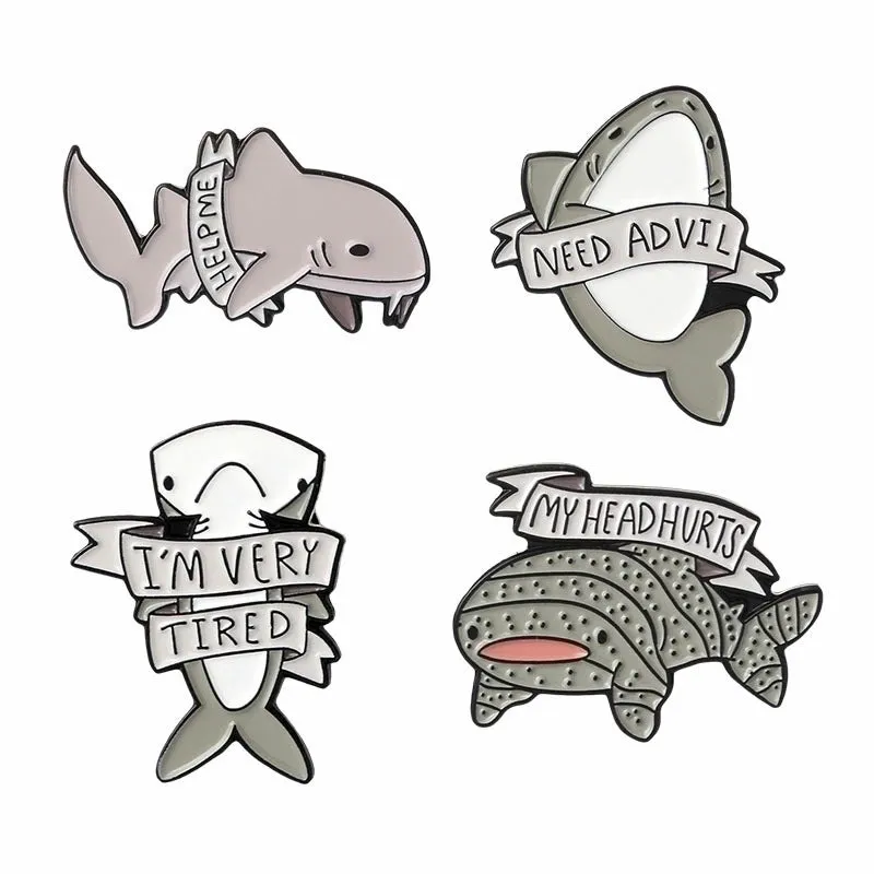 Cartoon Style Pin Shark Alloy Enamel Unisex Brooches