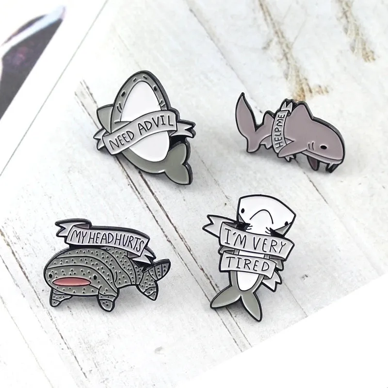 Cartoon Style Pin Shark Alloy Enamel Unisex Brooches