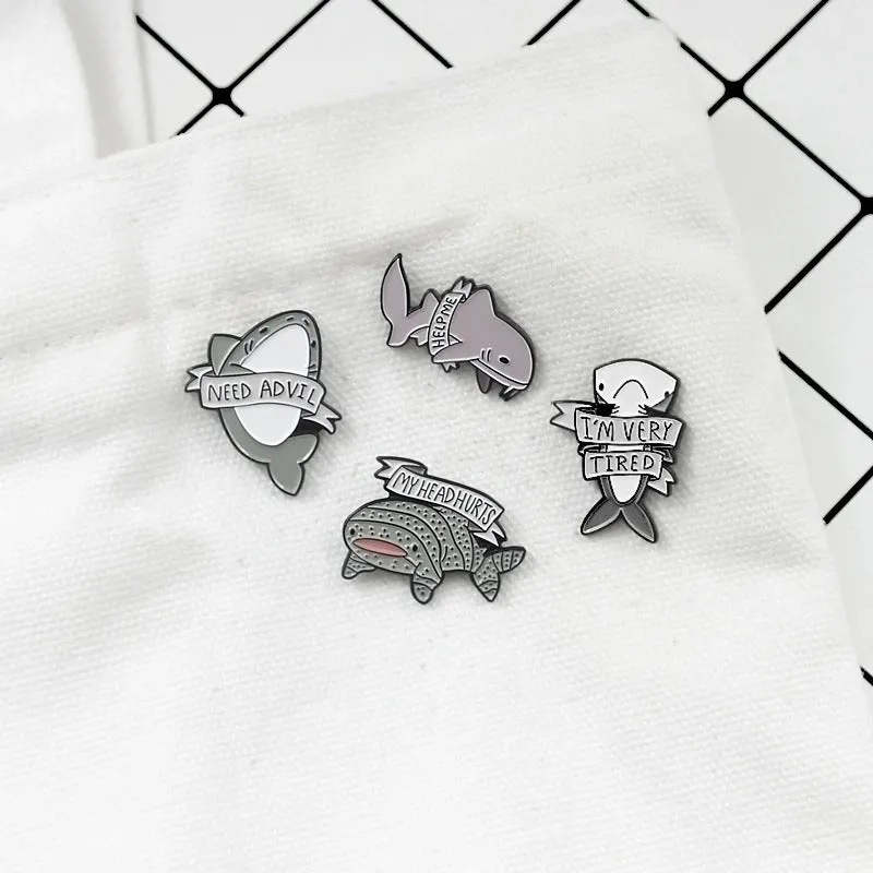 Cartoon Style Pin Shark Alloy Enamel Unisex Brooches