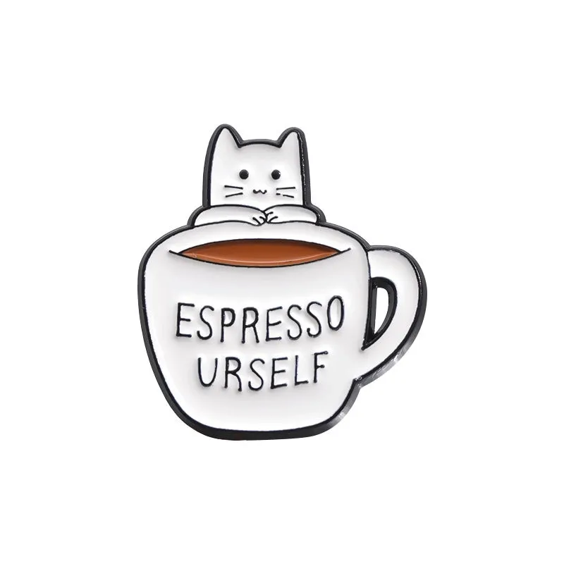 Casual Cute Pin Cartoon Cup Cat Alloy Enamel Plating Unisex Brooches