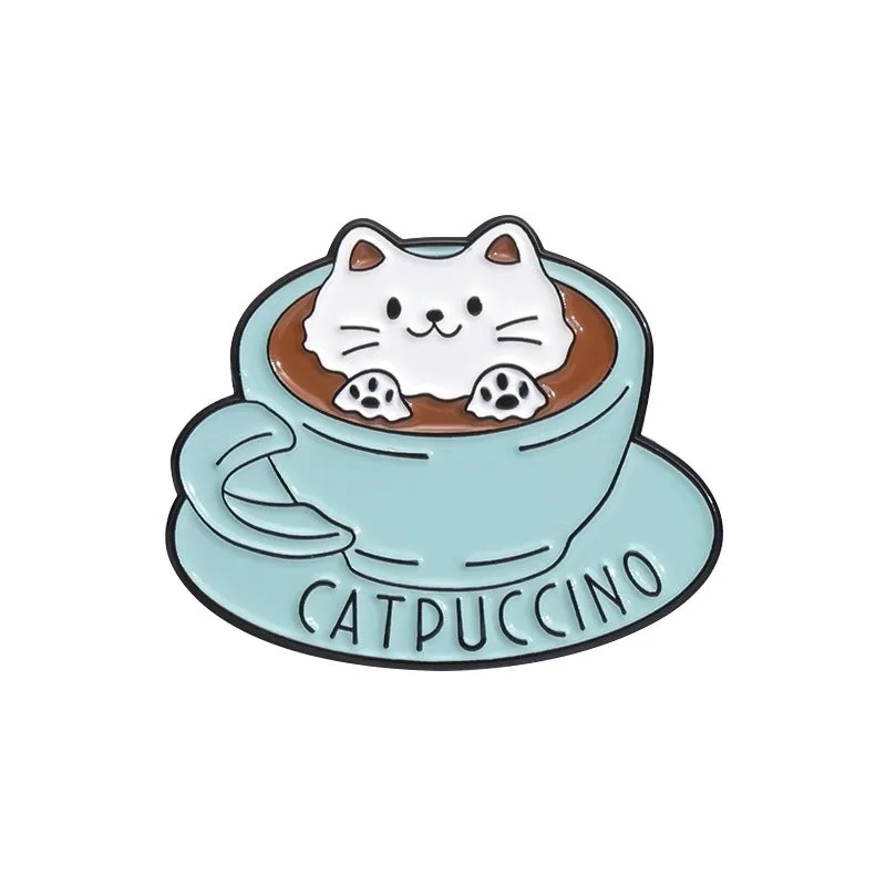 Casual Cute Pin Cartoon Cup Cat Alloy Enamel Plating Unisex Brooches