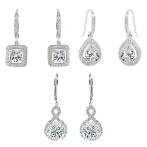 Cate & Chloe Earrings Pack of 3 - Ivy, Alessandra, Isabel Drop Dangle White Gold Plated Earrings for Women