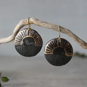 Ceramic Earrings Black & Gold #1