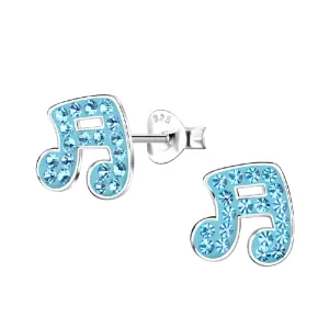 Children's Sterling Silver 'Blue Sparkle Music Notes' Crystal Stud Earrings