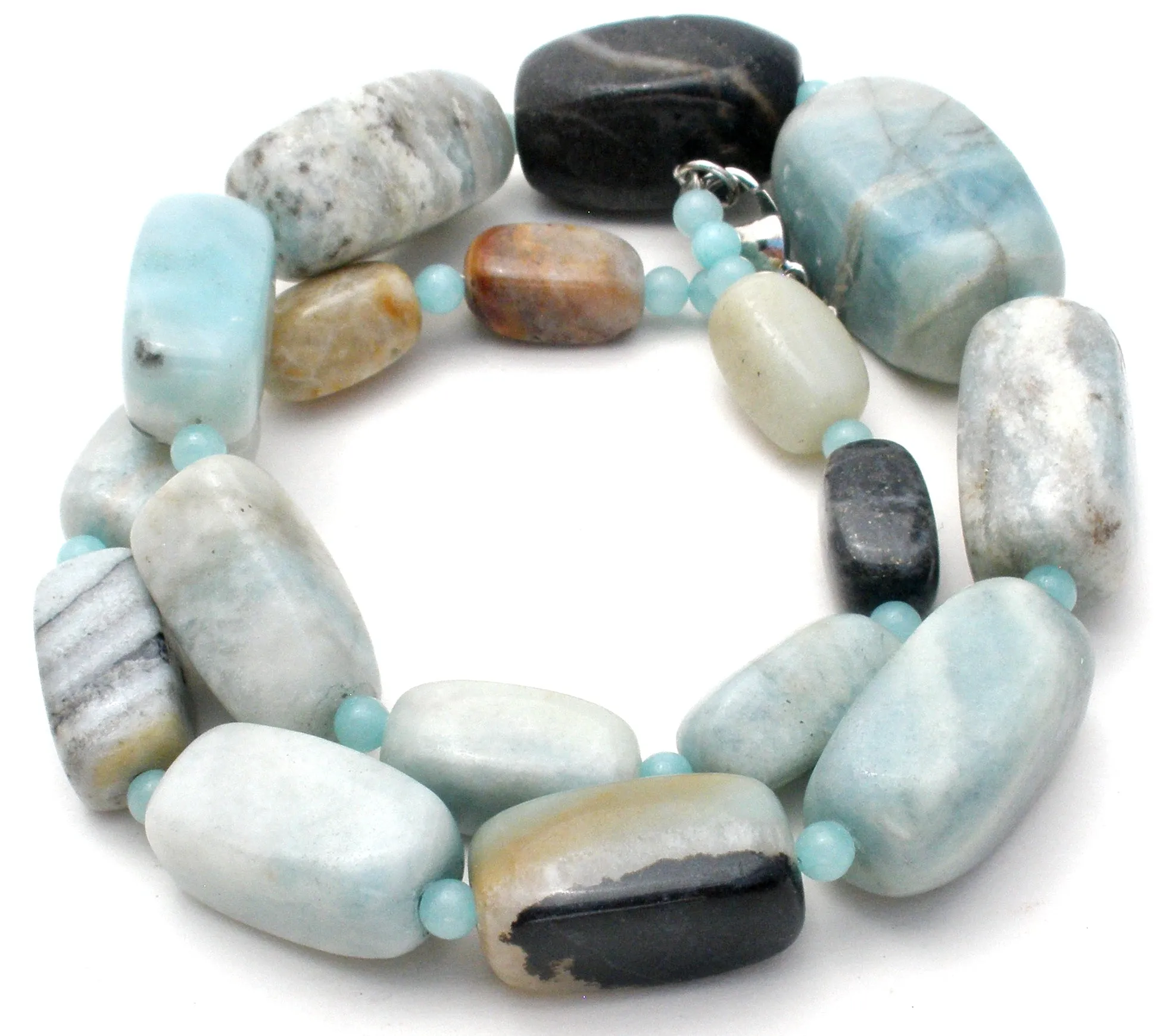 Chunky Blue Lace Agate Bead Necklace 19"