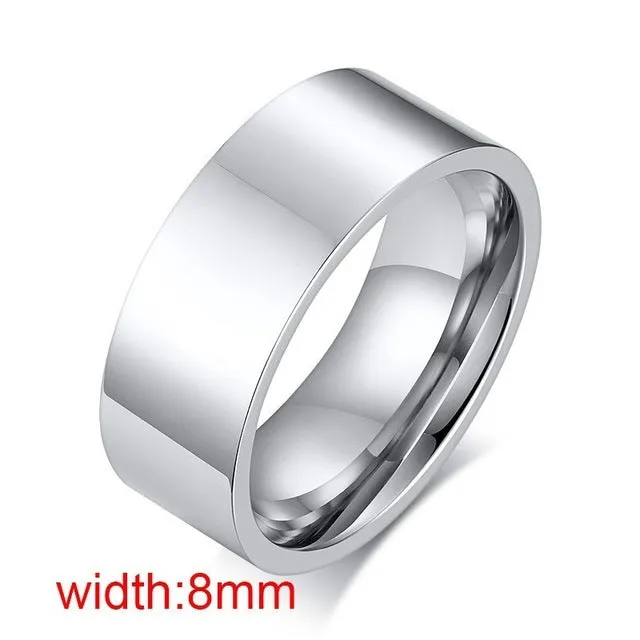 Classic Silver Color Wedding Ring Flat Top Stainless Steel Promise Ring For Women Men 6mm 8mm