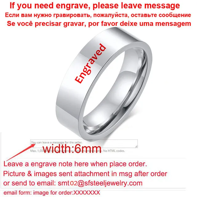 Classic Silver Color Wedding Ring Flat Top Stainless Steel Promise Ring For Women Men 6mm 8mm