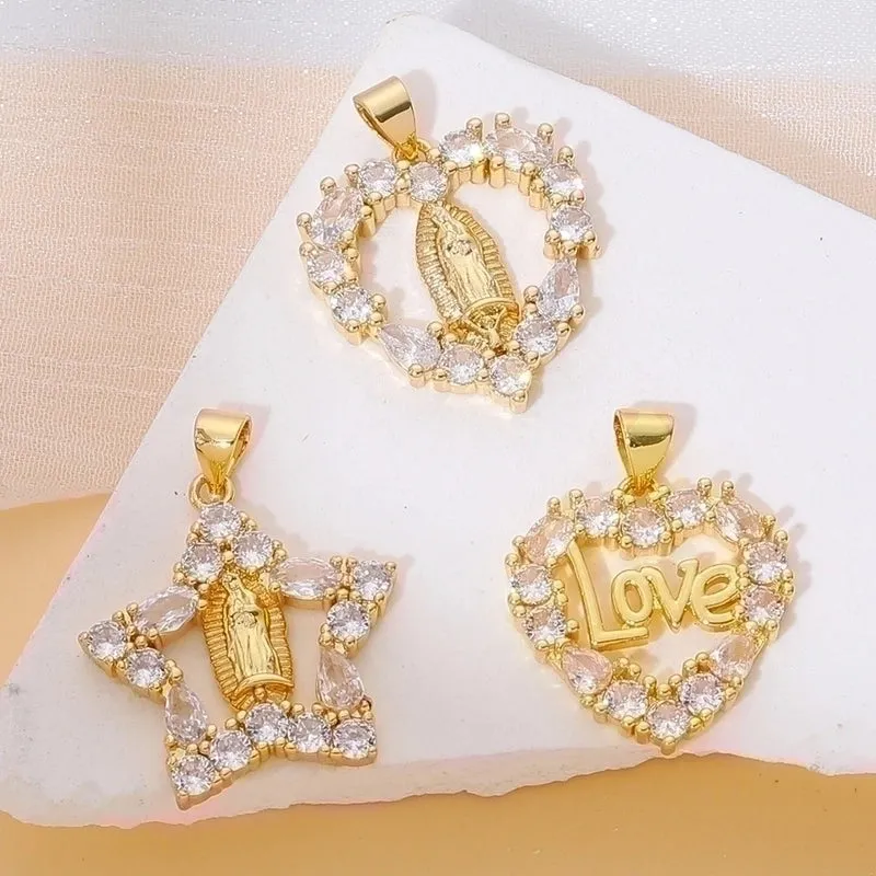 Classic Style Heart Shape Copper Plating Inlay Zircon 18k Gold Plated Charms