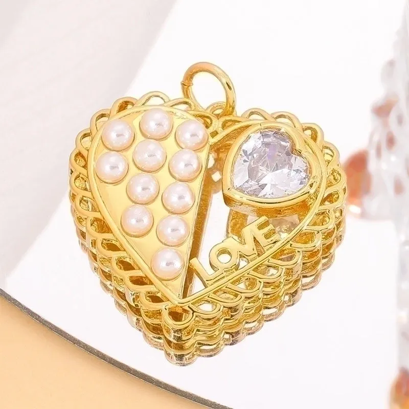 Classic Style Heart Shape Copper Plating Inlay Zircon 18k Gold Plated Charms