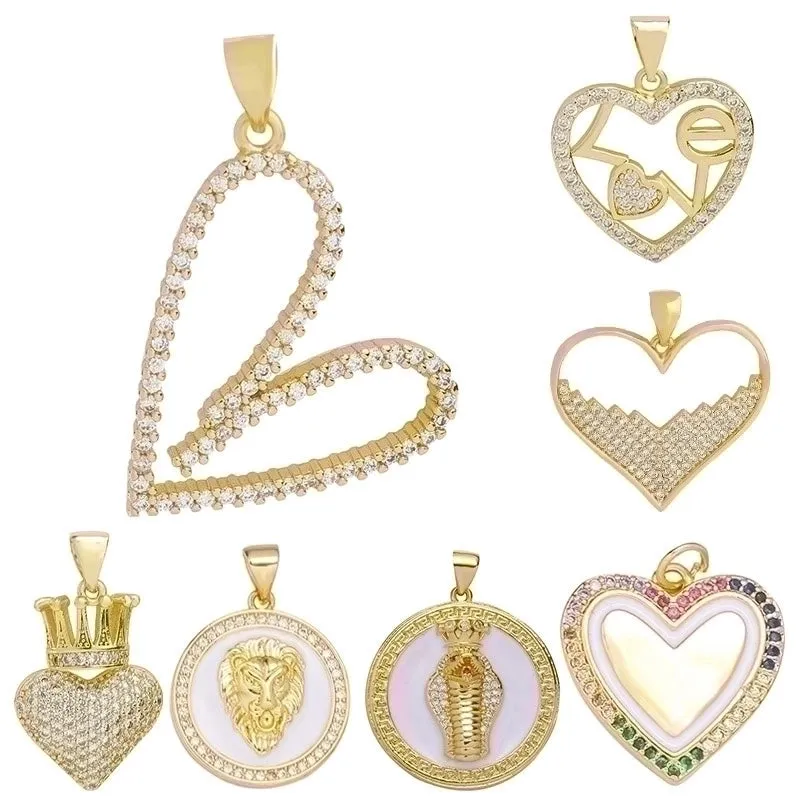 Classic Style Heart Shape Copper Plating Inlay Zircon 18k Gold Plated Charms