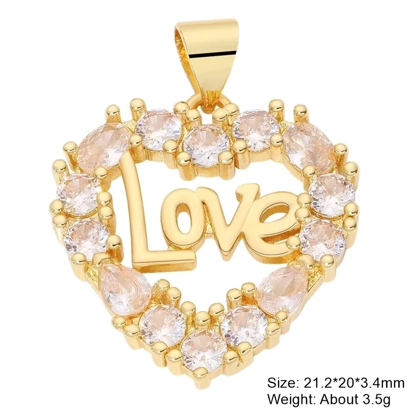 Classic Style Heart Shape Copper Plating Inlay Zircon 18k Gold Plated Charms