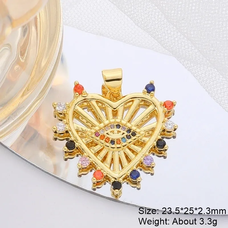 Classic Style Heart Shape Copper Plating Inlay Zircon 18k Gold Plated Charms