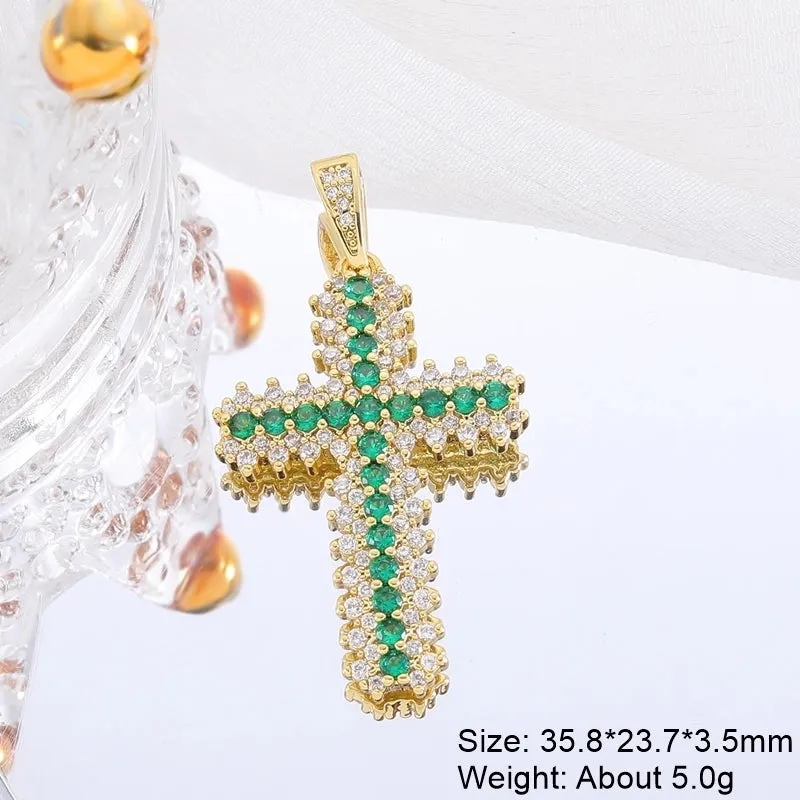 Classic Style Streetwear Cross Copper Plating Inlay Zircon 18k Gold Plated Charms