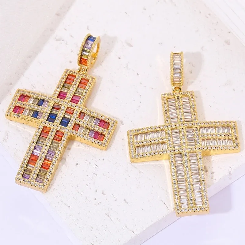 Classic Style Streetwear Cross Copper Plating Inlay Zircon 18k Gold Plated Charms