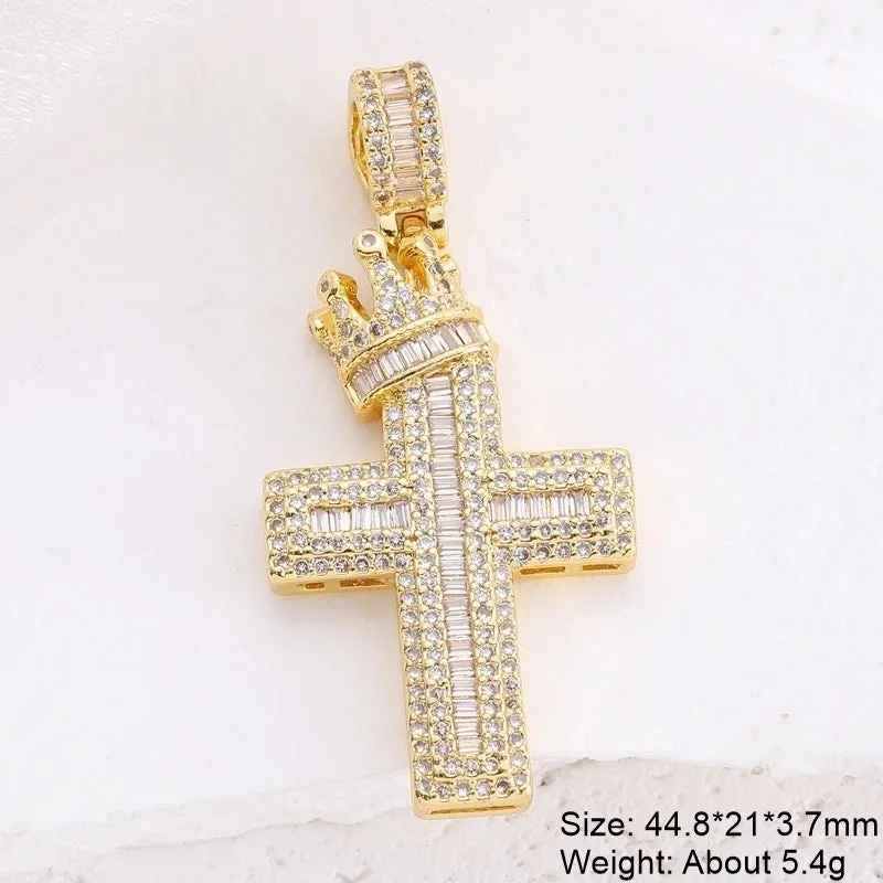 Classic Style Streetwear Cross Copper Plating Inlay Zircon 18k Gold Plated Charms