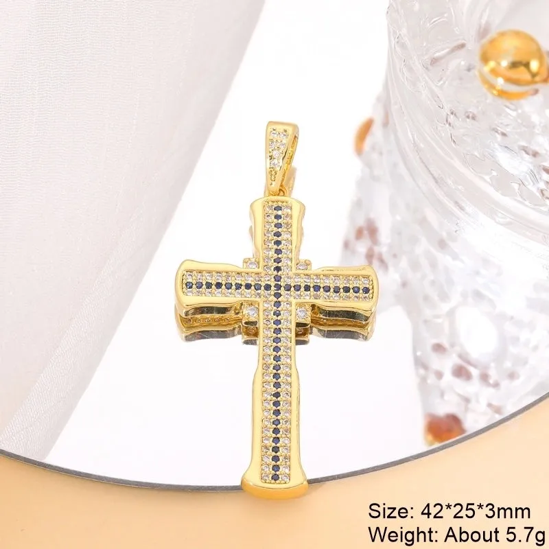 Classic Style Streetwear Cross Copper Plating Inlay Zircon 18k Gold Plated Charms