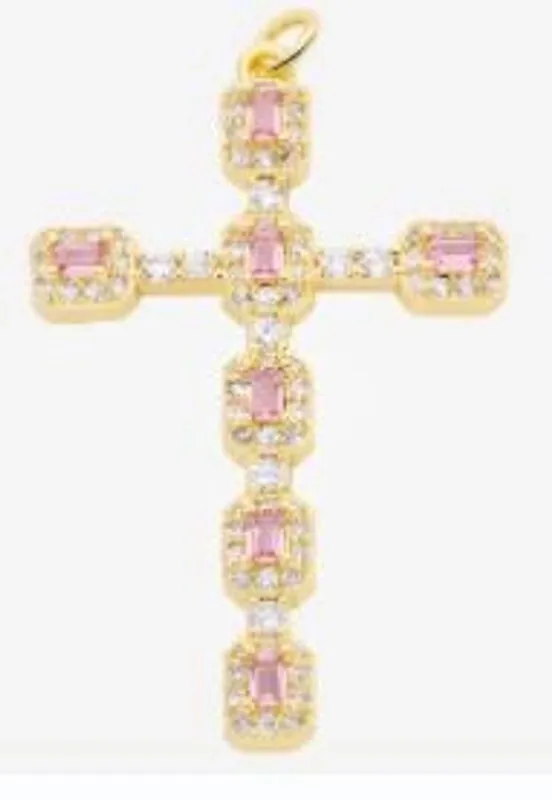 Classic Style Streetwear Cross Copper Plating Inlay Zircon 18k Gold Plated Charms