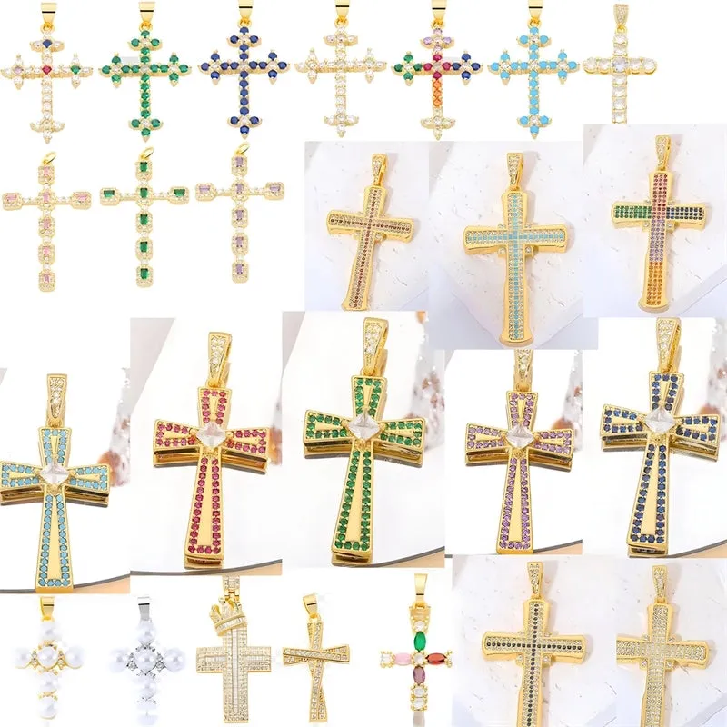 Classic Style Streetwear Cross Copper Plating Inlay Zircon 18k Gold Plated Charms