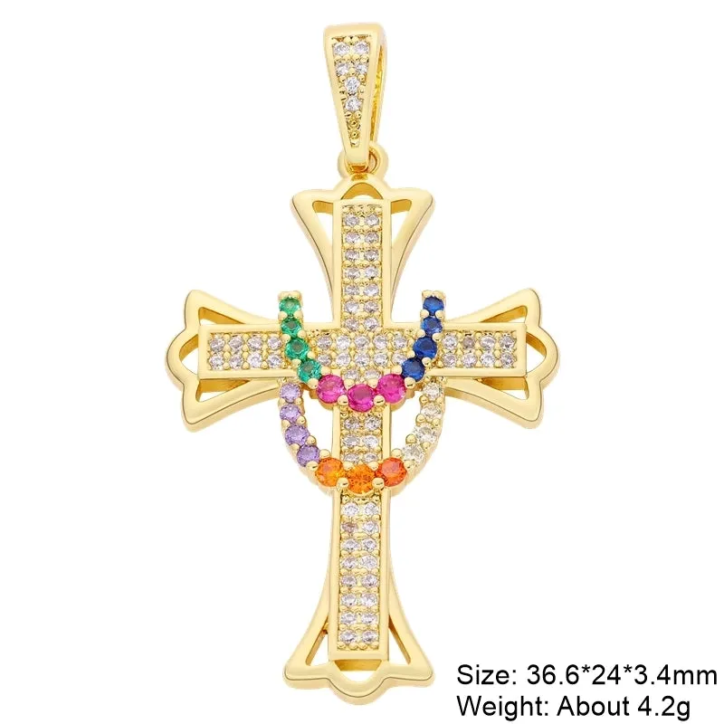 Classic Style Streetwear Cross Copper Plating Inlay Zircon 18k Gold Plated Charms