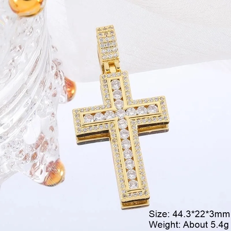 Classic Style Streetwear Cross Copper Plating Inlay Zircon 18k Gold Plated Charms