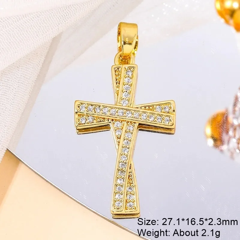 Classic Style Streetwear Cross Copper Plating Inlay Zircon 18k Gold Plated Charms